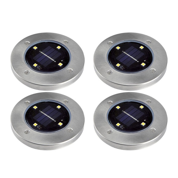 Solar LED IN-Ground 4 Disk Light Pucks I Stainless Finish I Auto Dusk Turn On - Picture 3 of 8